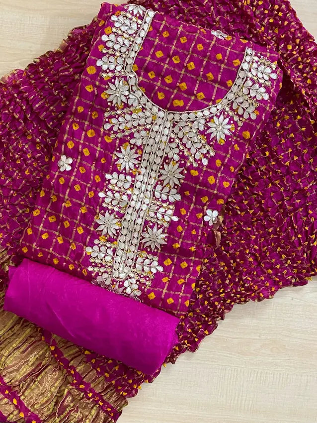 Gota Patti Bandhej dress material set – 2.5m each kurti and bottom