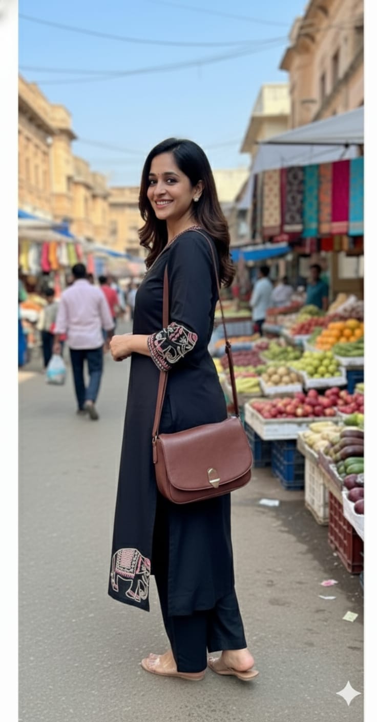 Black embroidered cotton kurta set for festive and casual wear