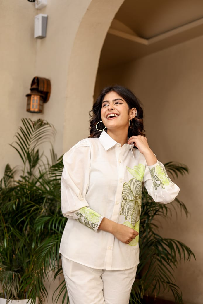 Elegant Floral Cotton Co Ord Set Office Wear