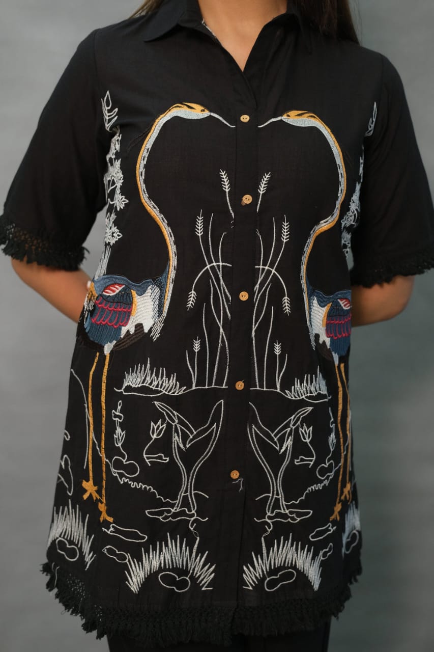 All-season cotton embroidered top and pant co-ord set