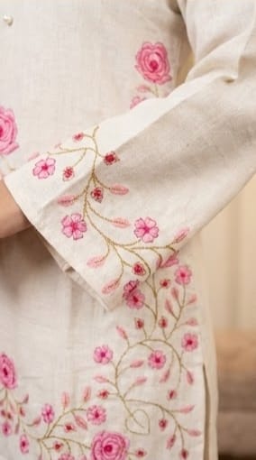 Two-piece embroidered cotton flex coord set for daily wear