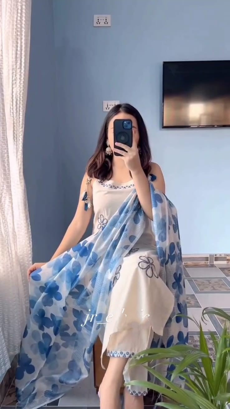 Cotton kurti set with kotadoriya dupatta summer wear