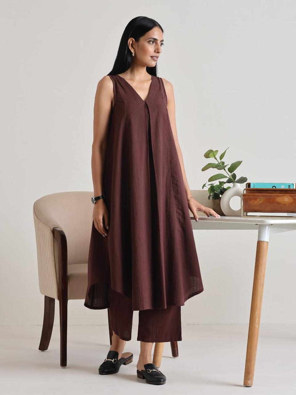 Long kurti cotton slub coord set in vibrant shades