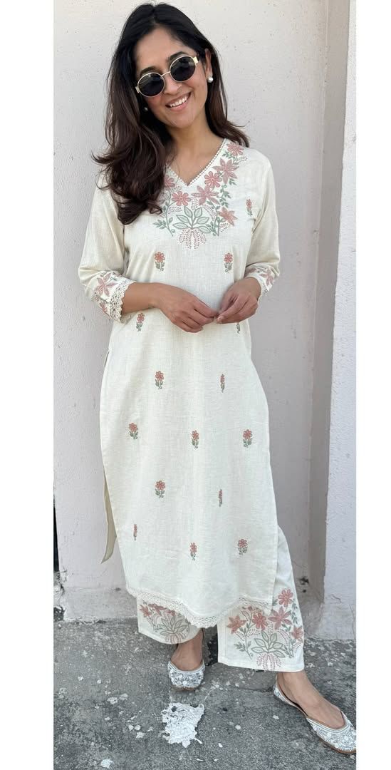 Office Wear Embroidered Cotton Kurta Set