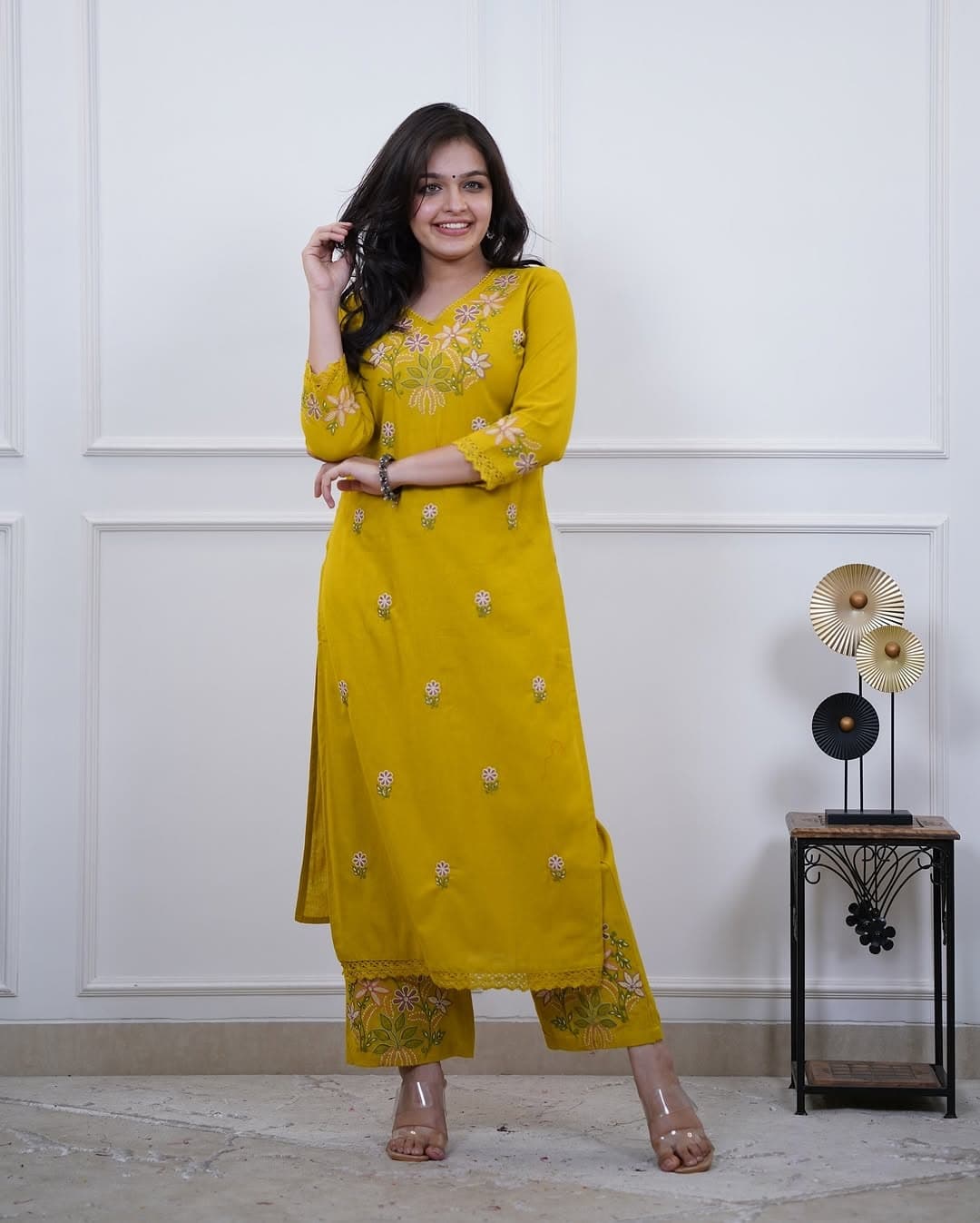 Cotton Slub Embroidered Kurta with Pant – Front View