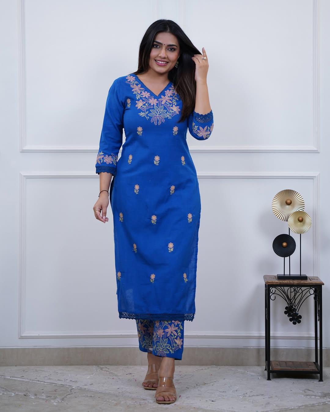 Raabta Cotton Slub Embroidered Kurta Set