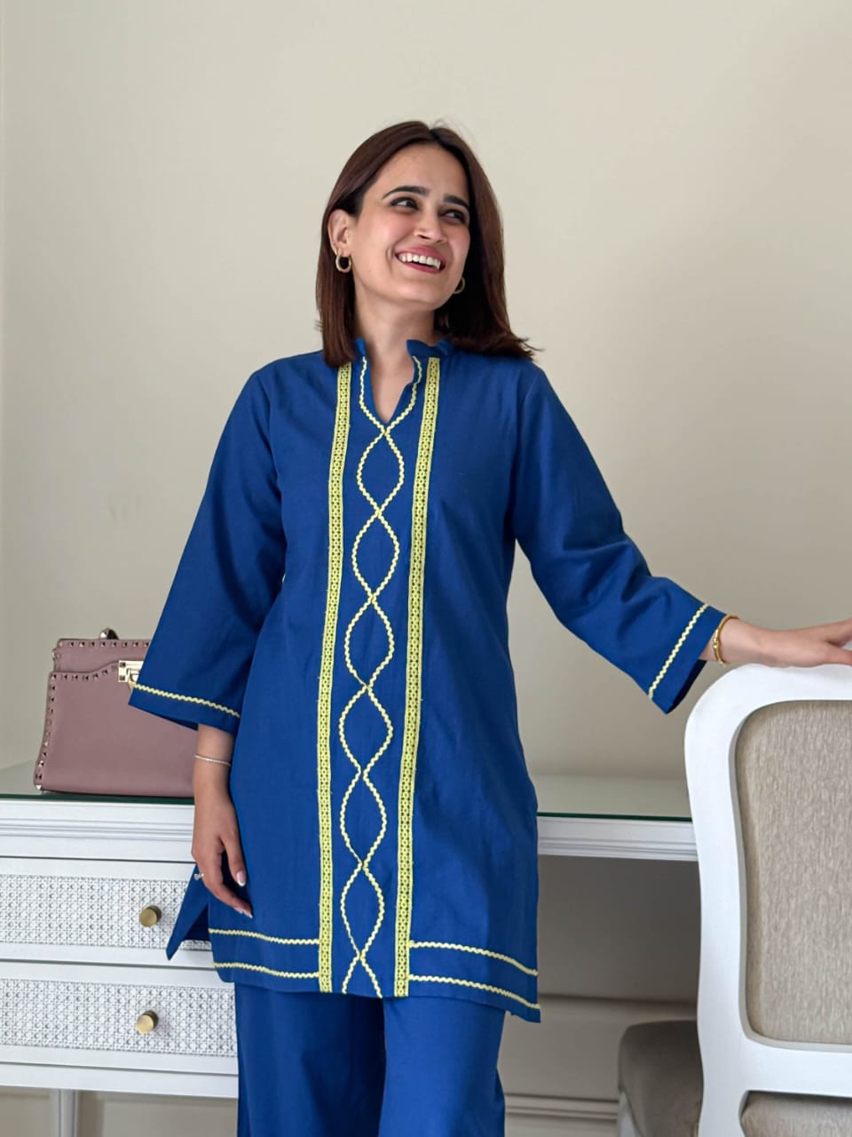 Festive cotton kurti palazzo set front view