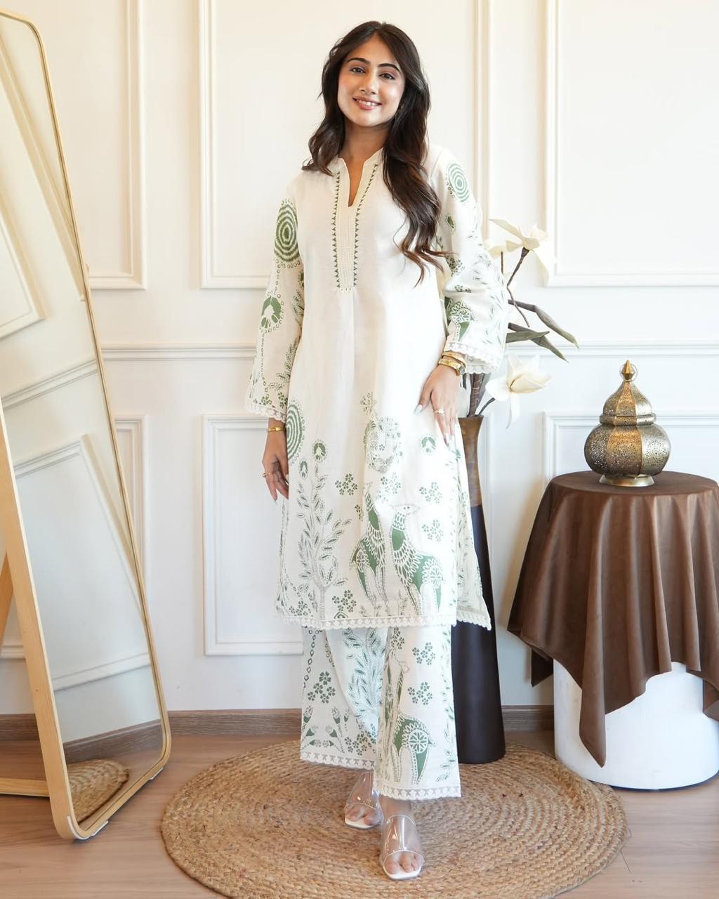 Cotton slub kurti pant set for festive and casual wear
