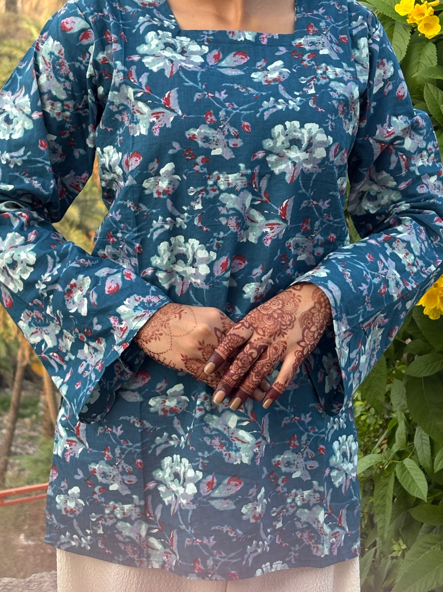 Cotton Corset Short Kurti with Bell Sleeves