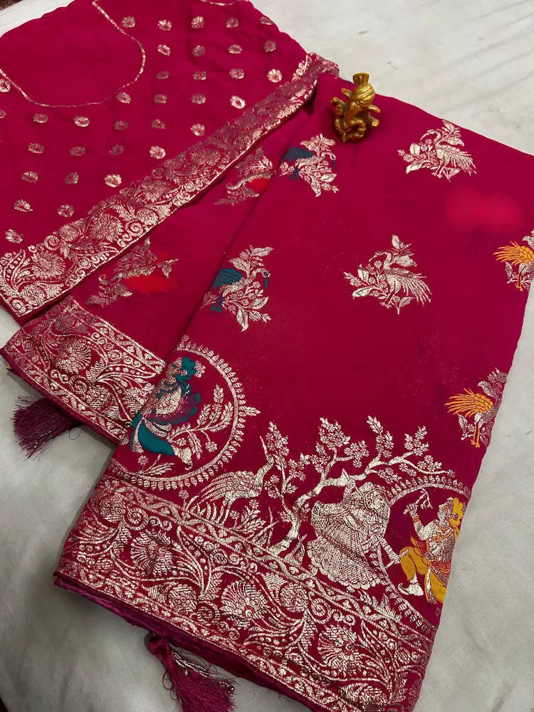 Designer Dola silk zari saree for wedding & Karwa Chauth