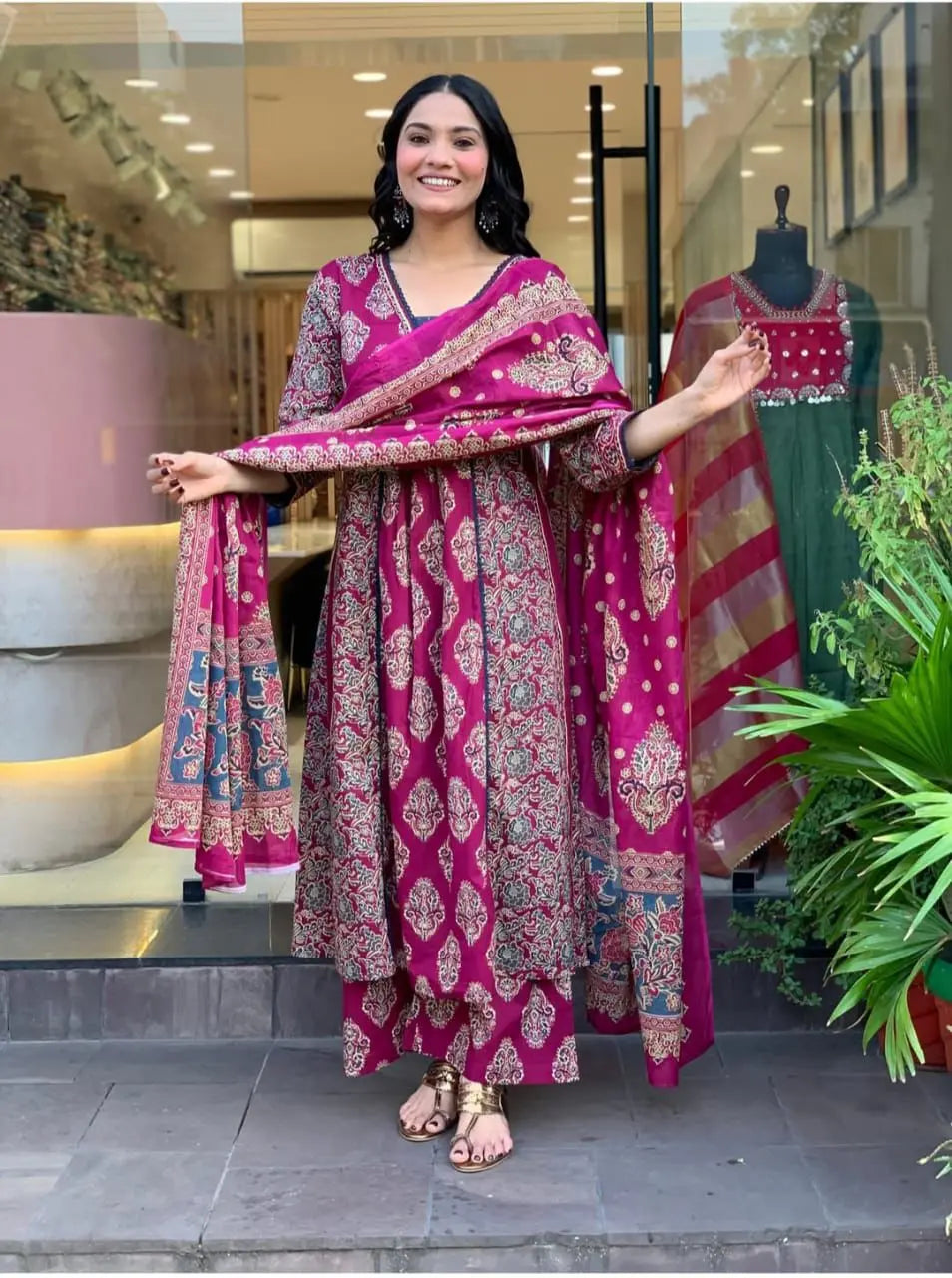 Festive handwork cotton kurti set with elegant flare