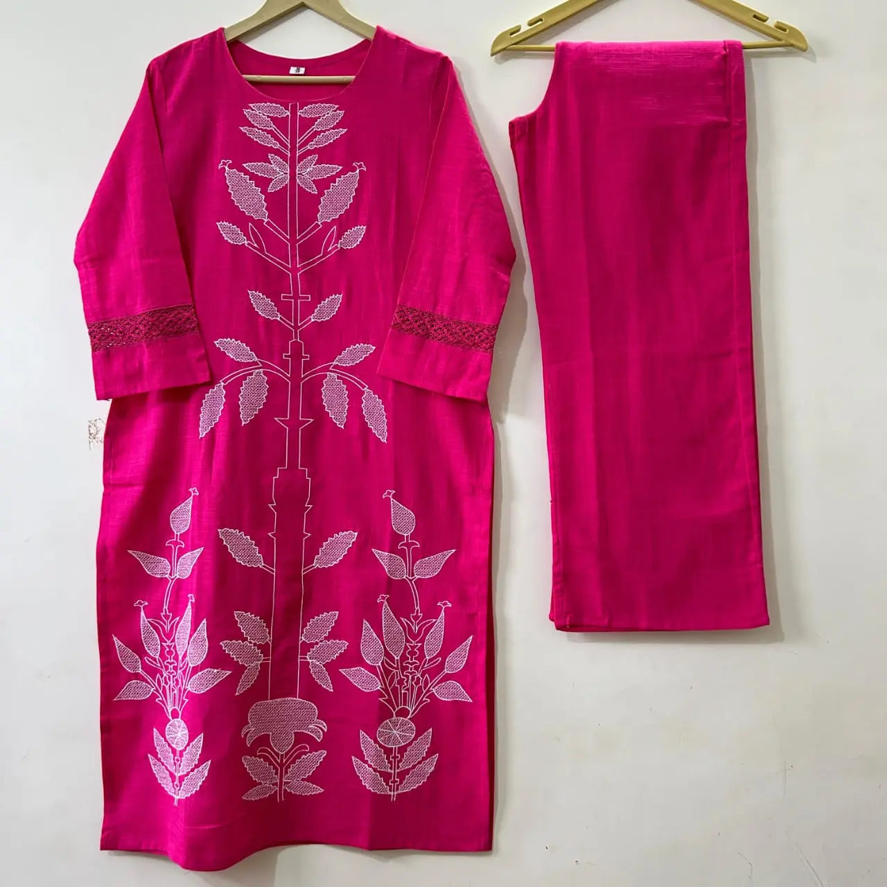 Embroidered rose cotton co-ord set for women