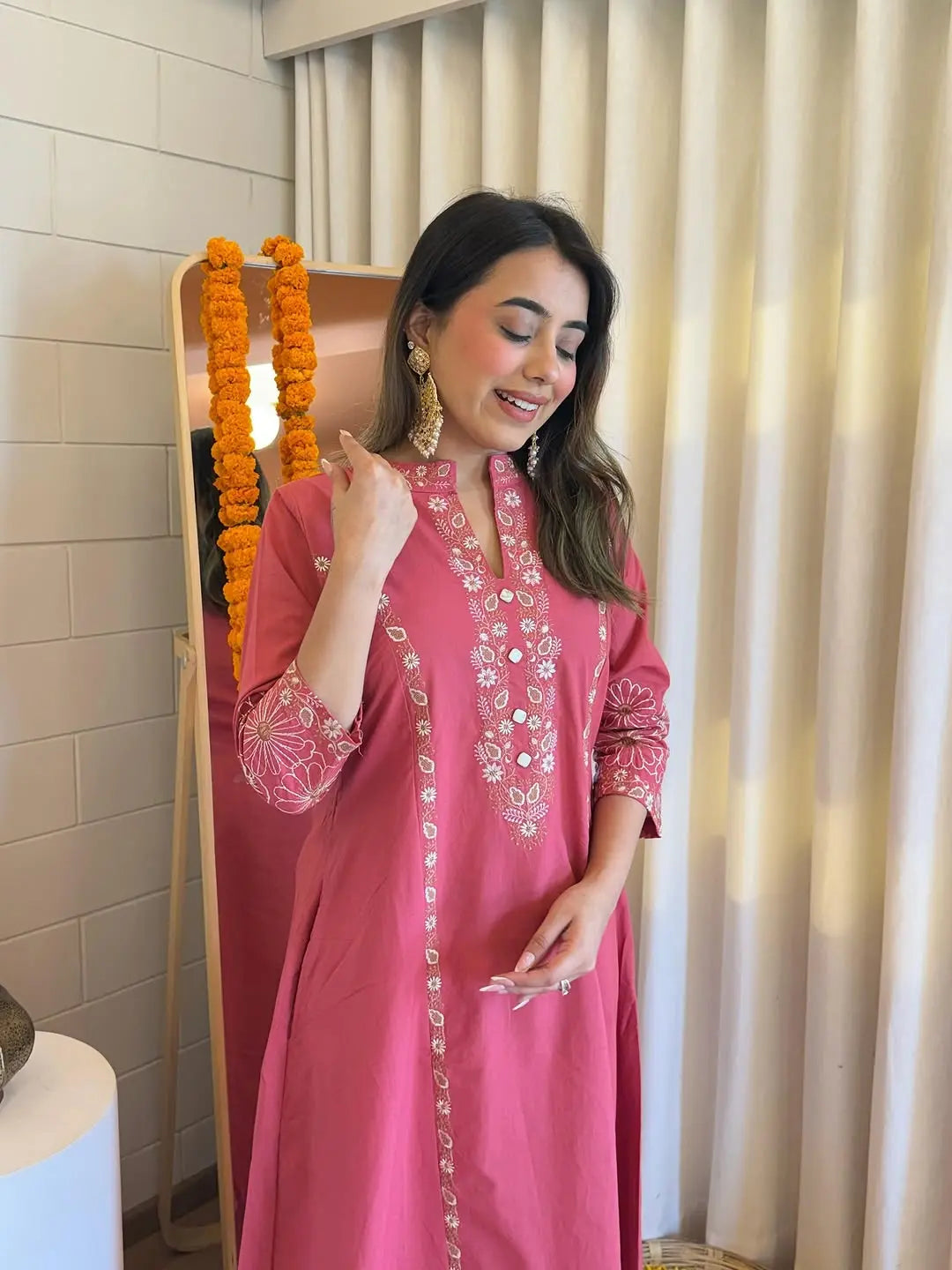 Comfortable daily wear embroidered cotton kurta set