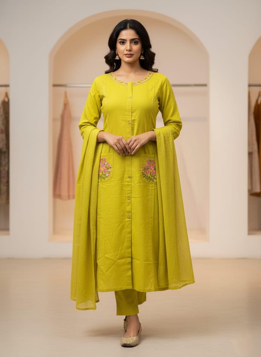 Elegant embroidered cotton kurta set for wedding functions