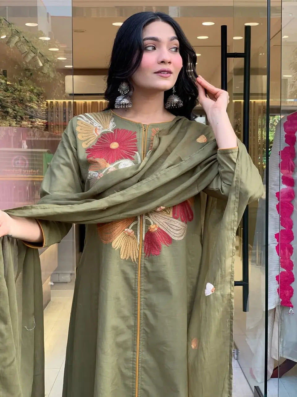 Festival special embroidered cotton suit set with coordinated pants