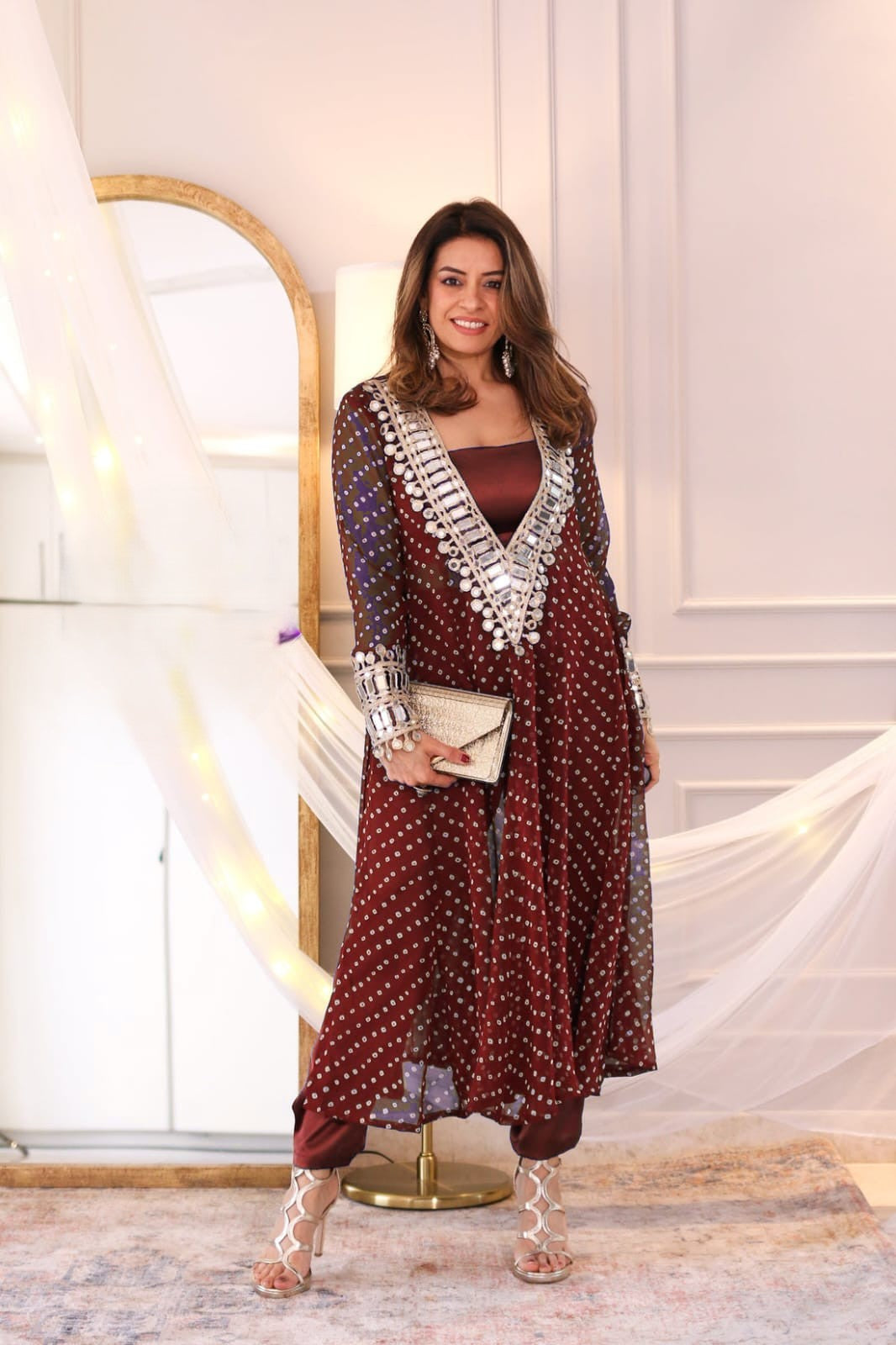 Aabira Georgette A-Line Side-Cut Kurti Set With Mirror Lace Work