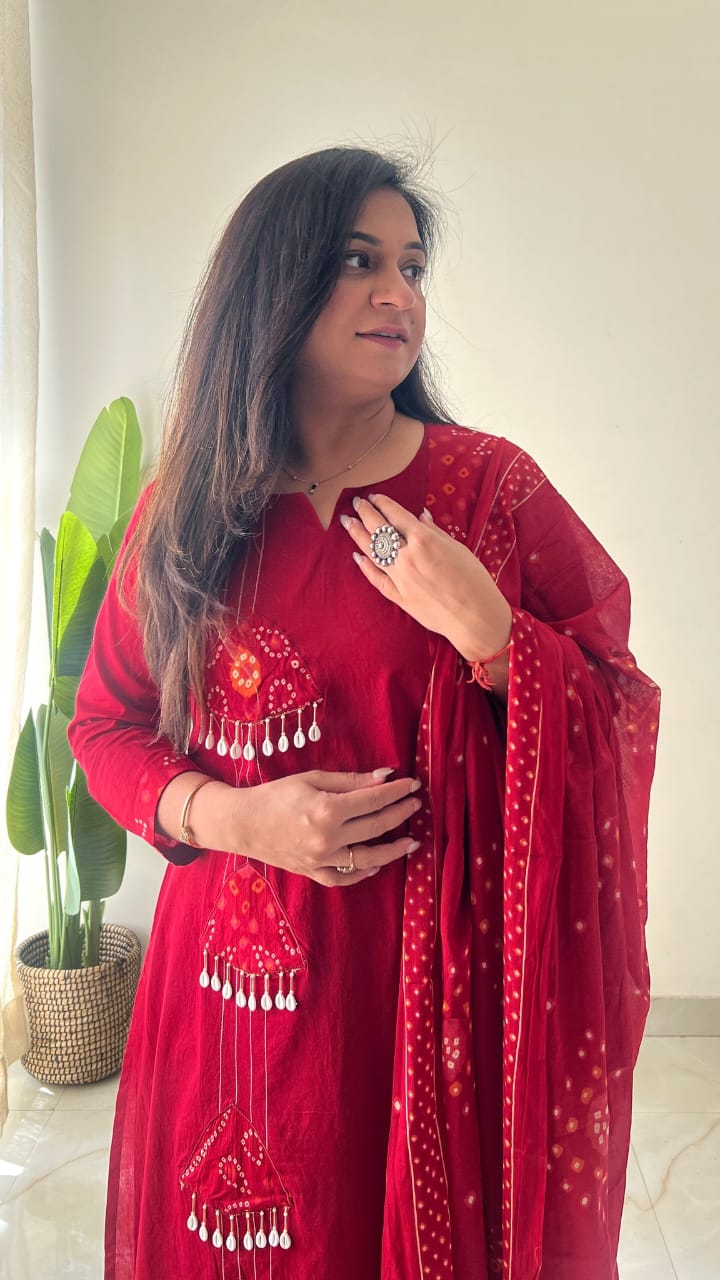 Kavisha Heavy Cotton Add & Kodi Work Kurti Pant Set with Dupatta