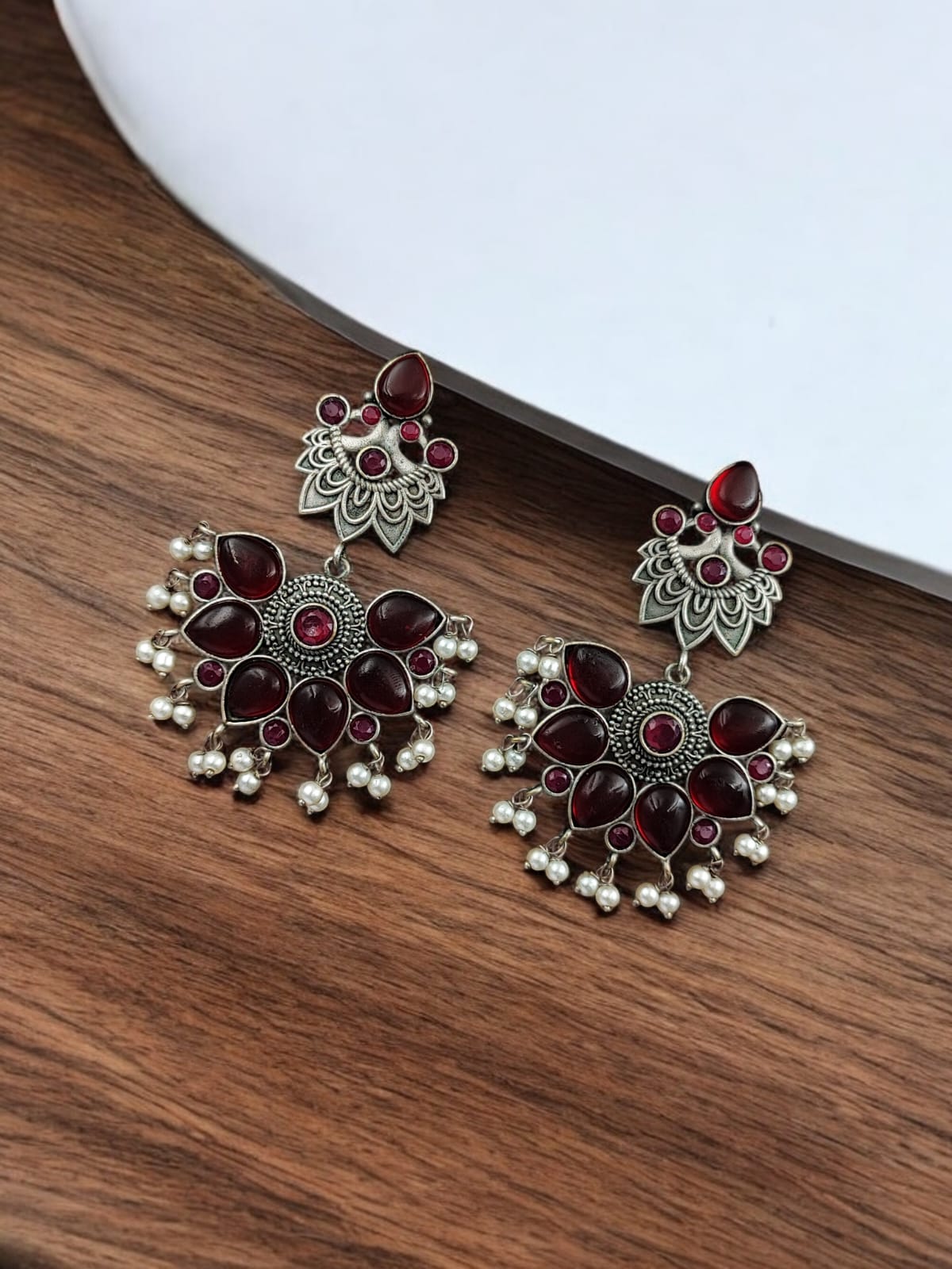 Maabetii Red Stud Peacock Stone Earring