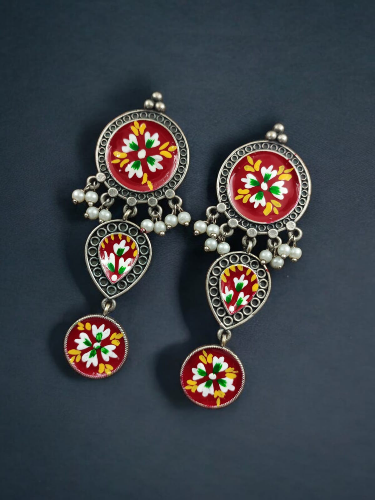 Maabetii Red Traditional Indian Art Painting Jhumka