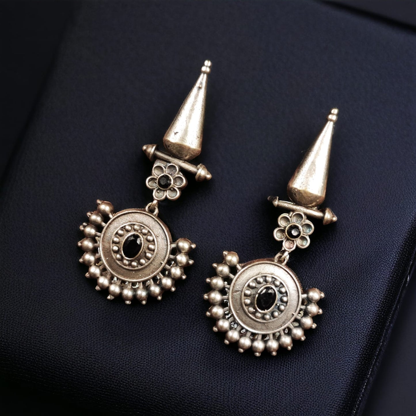 Maabetii Silver with Black Stone Stud Earrings