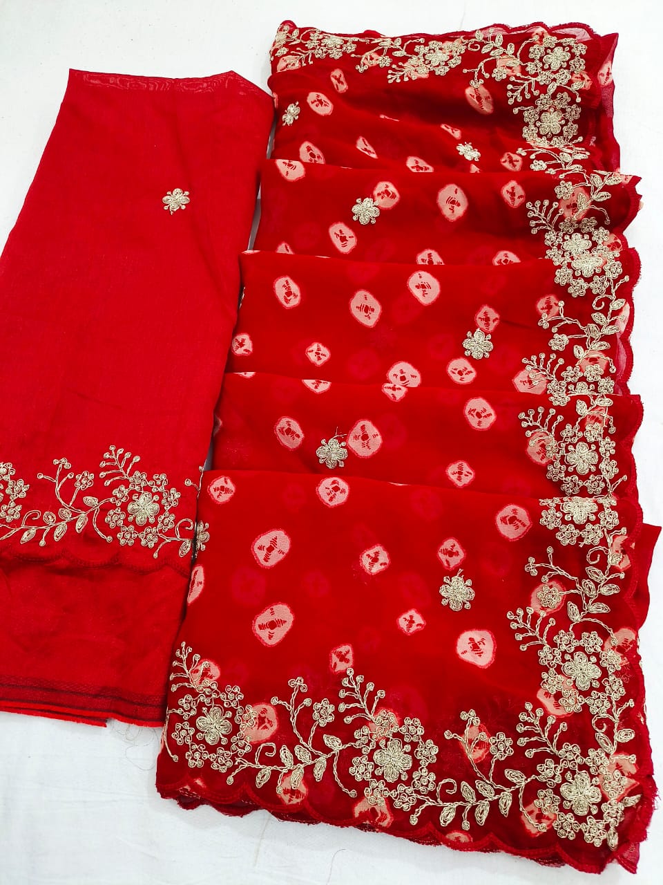 Maabetii Red Georgette Hand Pita Work Saree with Running Blouse