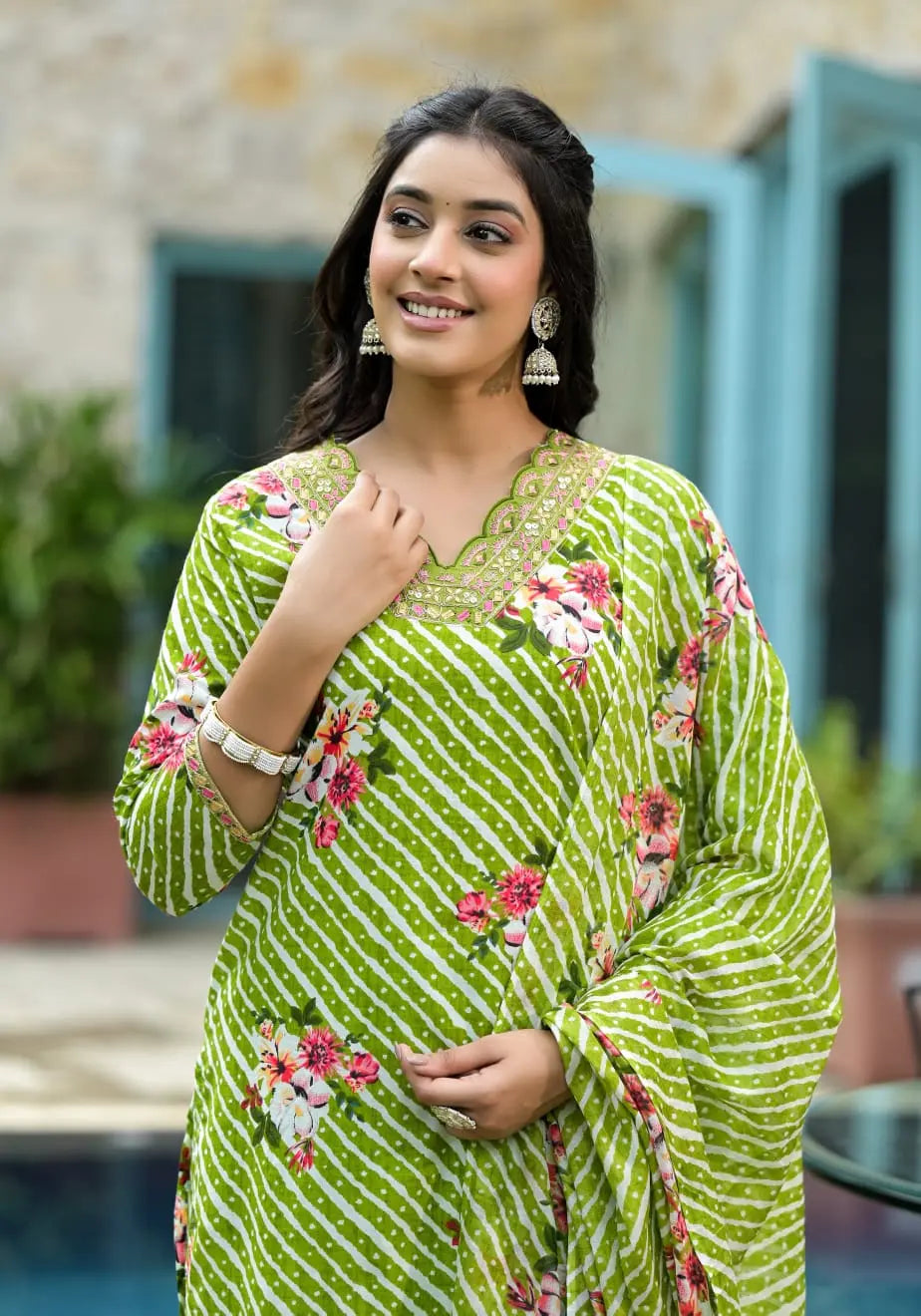 Maabetii heavy cotton embroidered kurti set for Teej