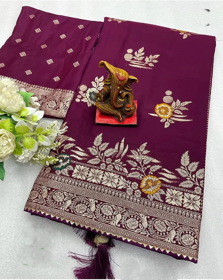 Russian Dola festive saree with zari weaving and matching piping