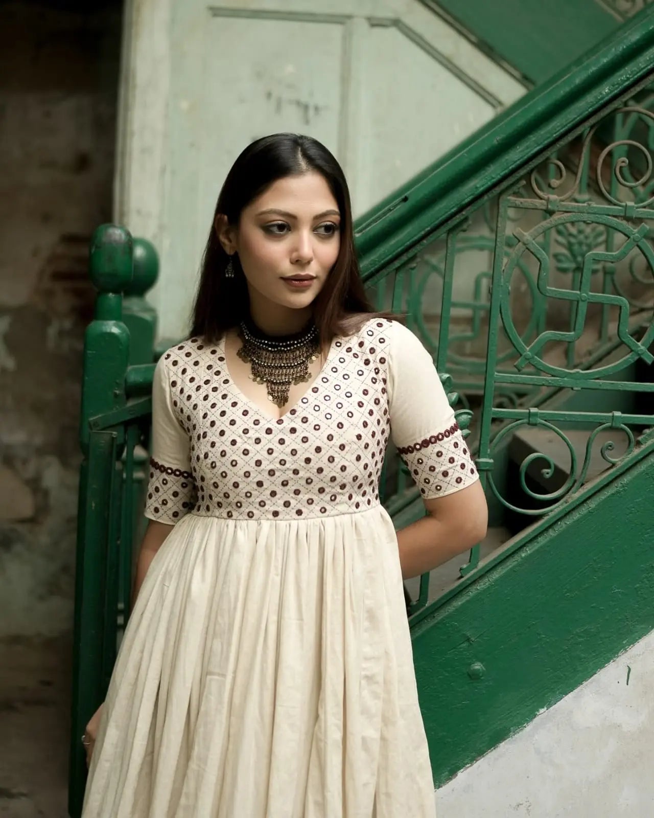 "Festival cotton Anarkali suit with dori latkan back