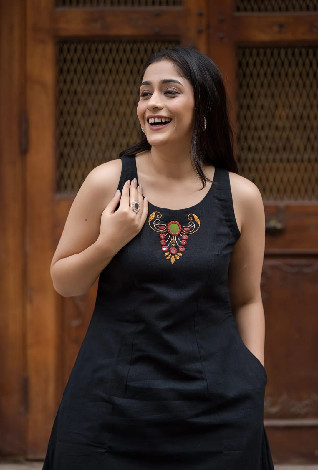 Embroidered cotton flex kurta set with mega sleeves