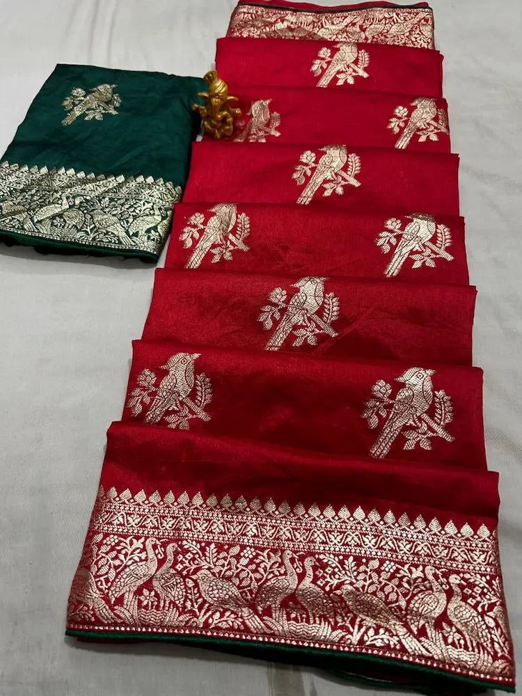 Nylon Dola Silk saree with heavy zari work and border