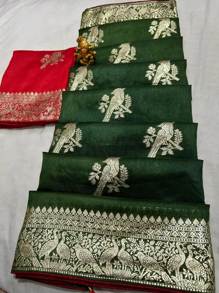 Traditional zari work Dola silk saree for weddings in green