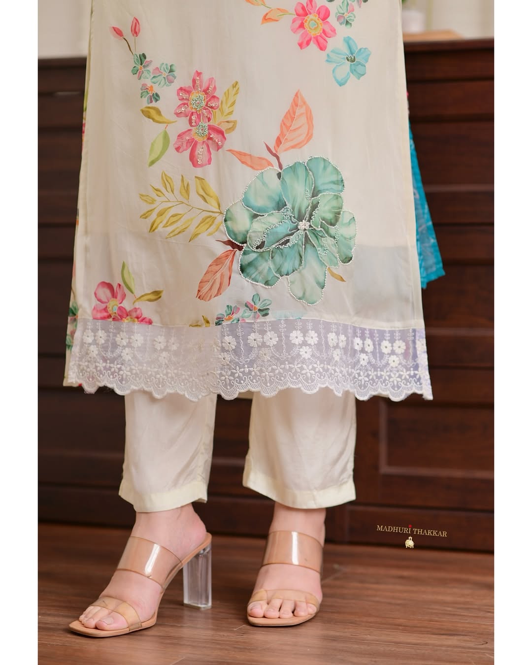 3-piece organza suit set with chanderi silk pants