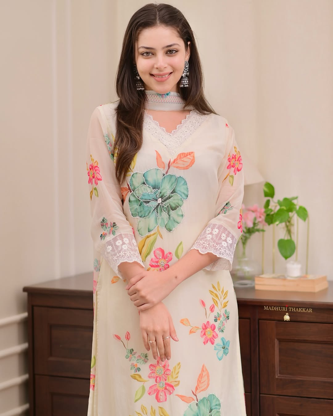 Shining organza dupatta with digital print festive outfit