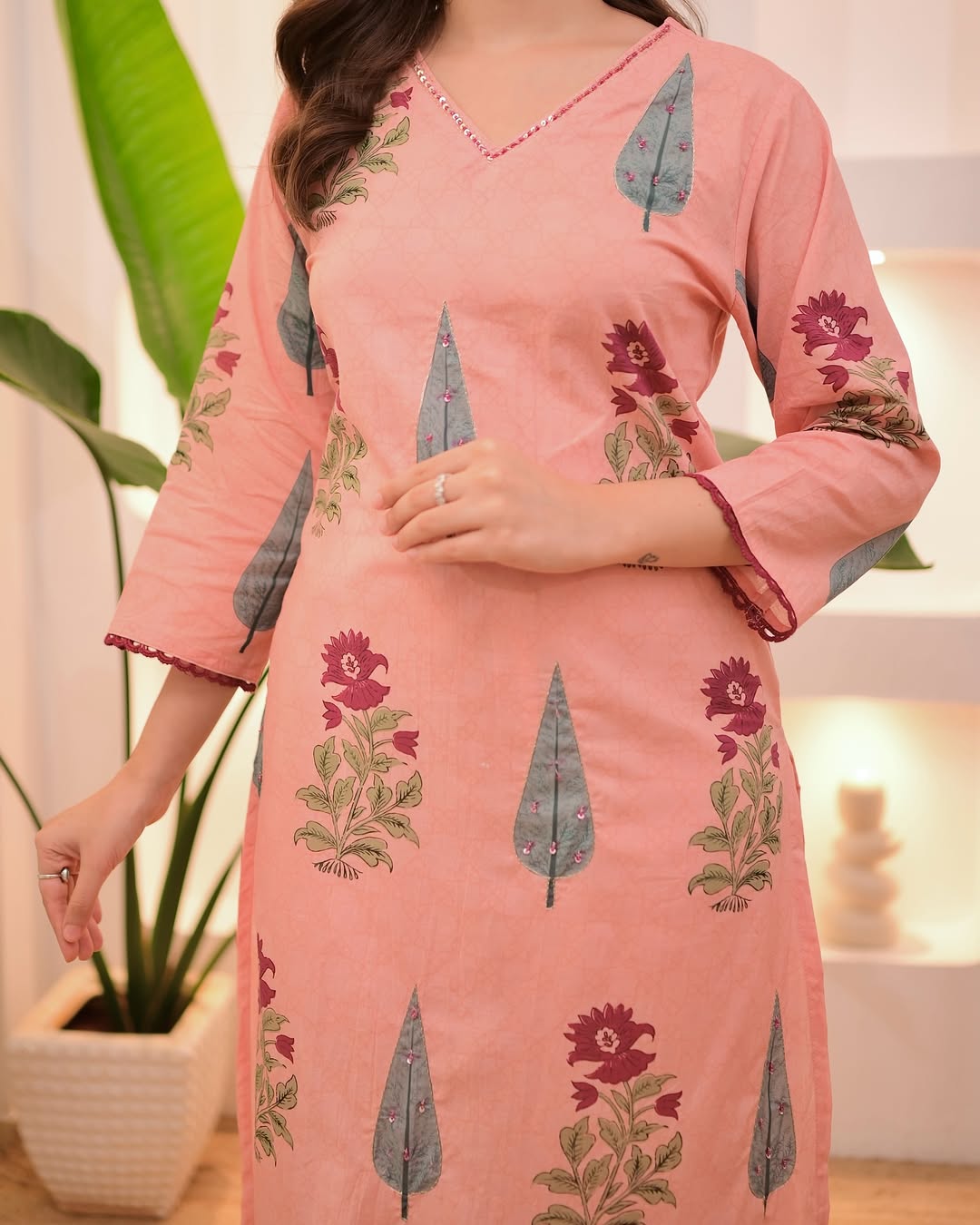 Elegant cotton kurta pant dupatta set in pastel shades