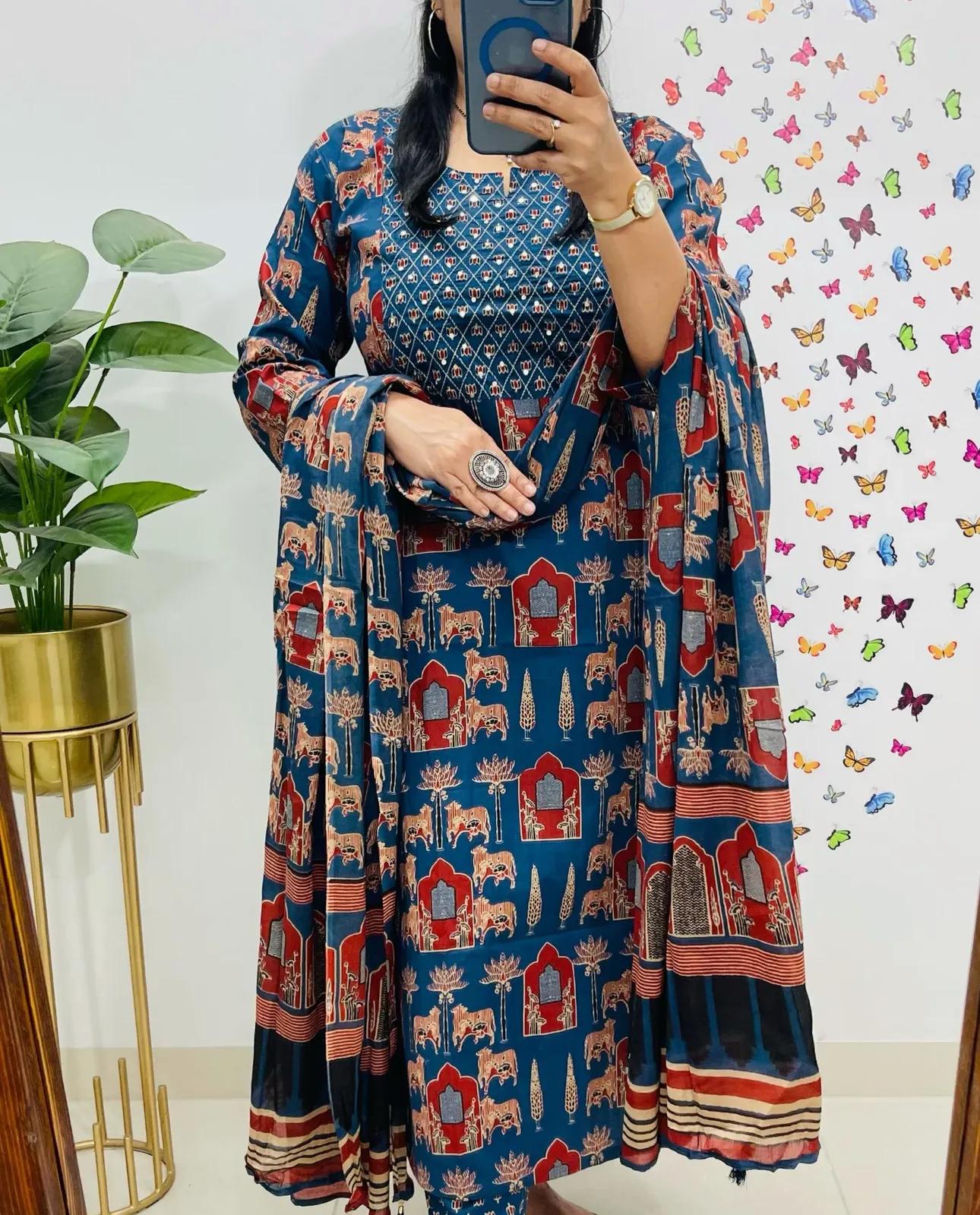 Premium 3-piece handwork rayon kurti set for women