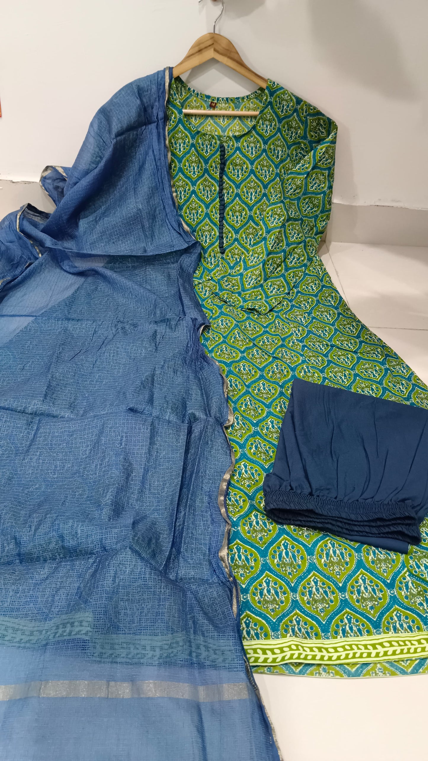 MaaBetii Cotton Heavy Anarkali Kurti Pant and Kota Doria Dupatta