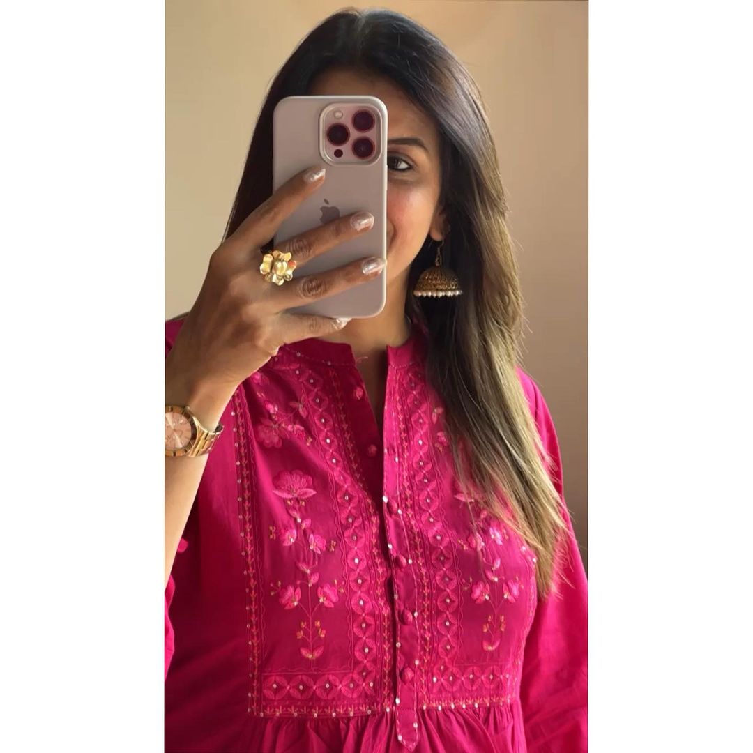MaaBetii Pink Cotton Embroidery Suit Set