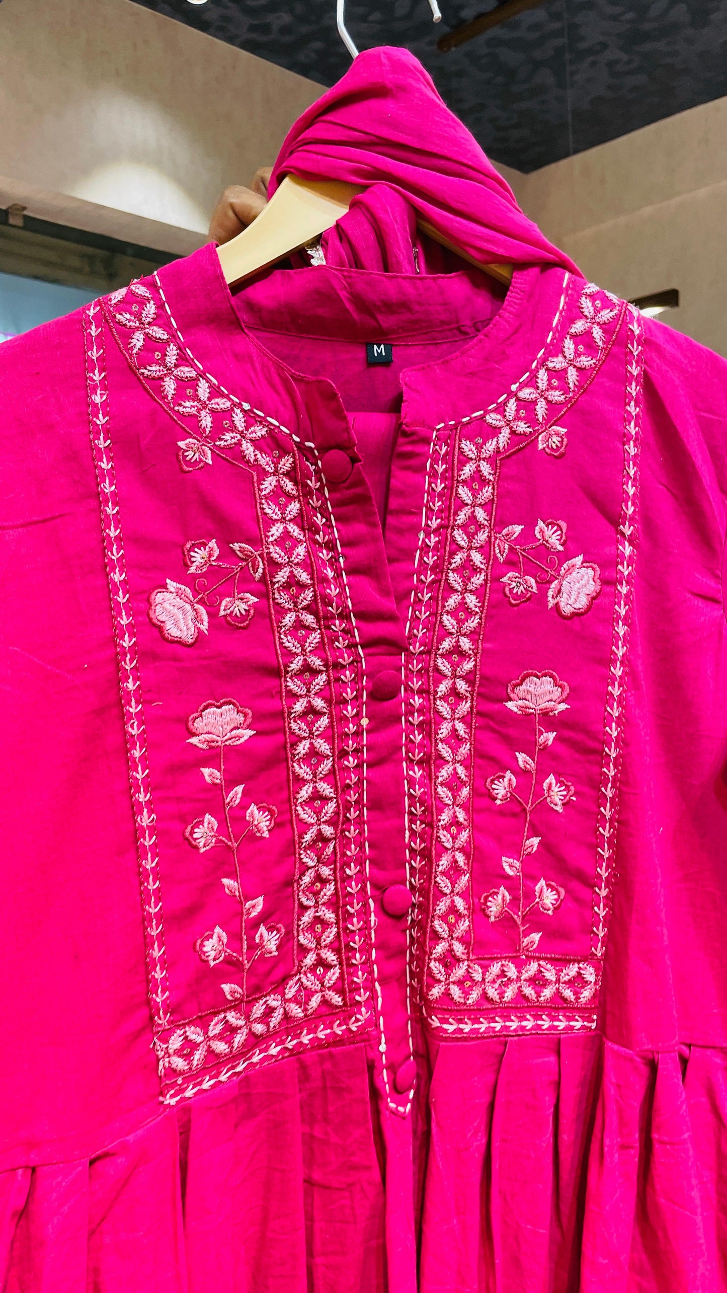 MaaBetii Pink Cotton Embroidery Suit Set