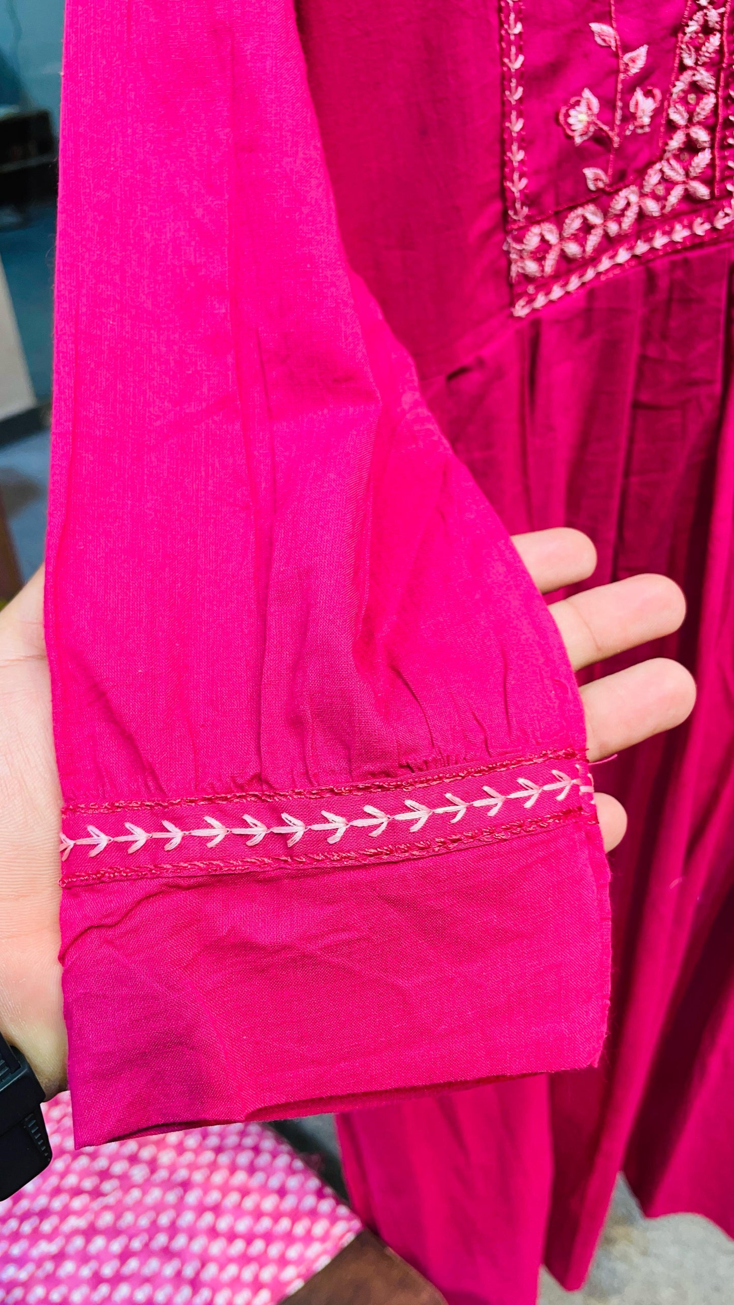 MaaBetii Pink Cotton Embroidery Suit Set