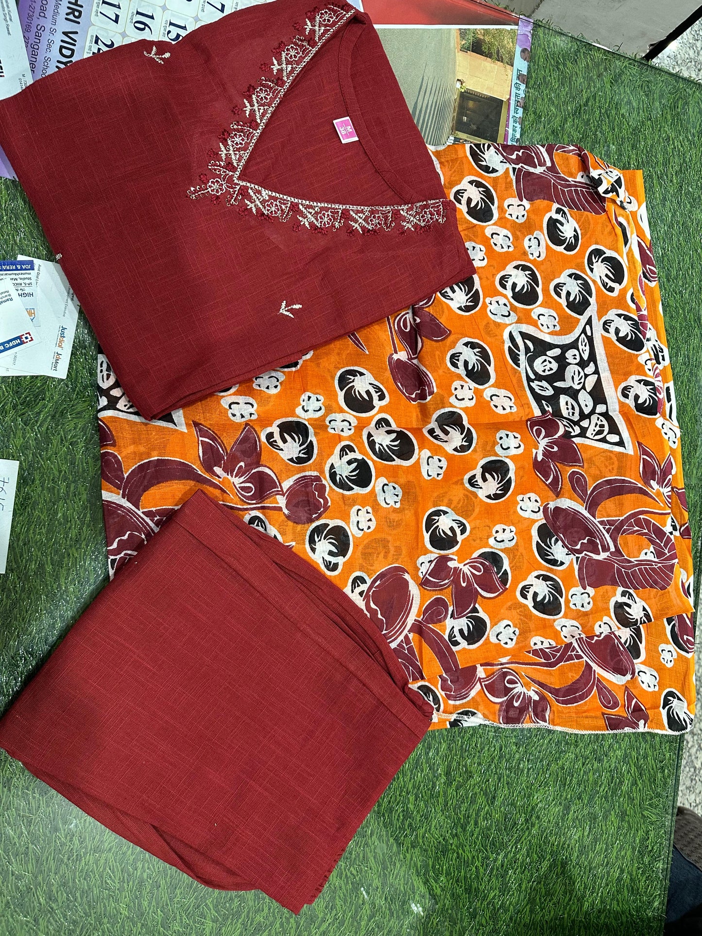 MaaBetii Red Embroider and Zari Work Cotton Straight Suit Set with Heavy Dupatta