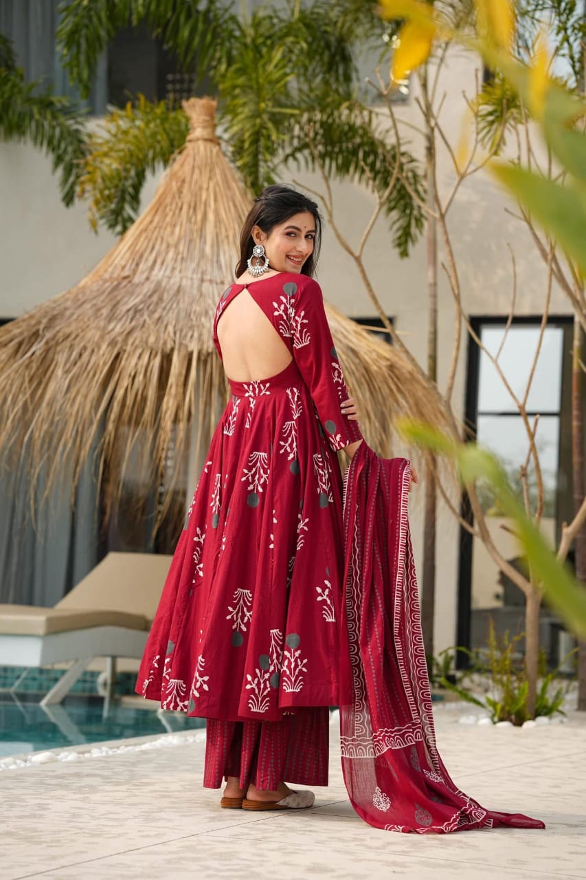 Flowy Anarkali kurti with comfortable plazo, perfect for festive wear