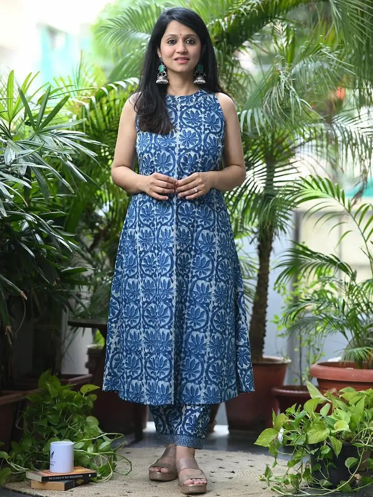 hand kantha cotton kurti set with plazo – front view