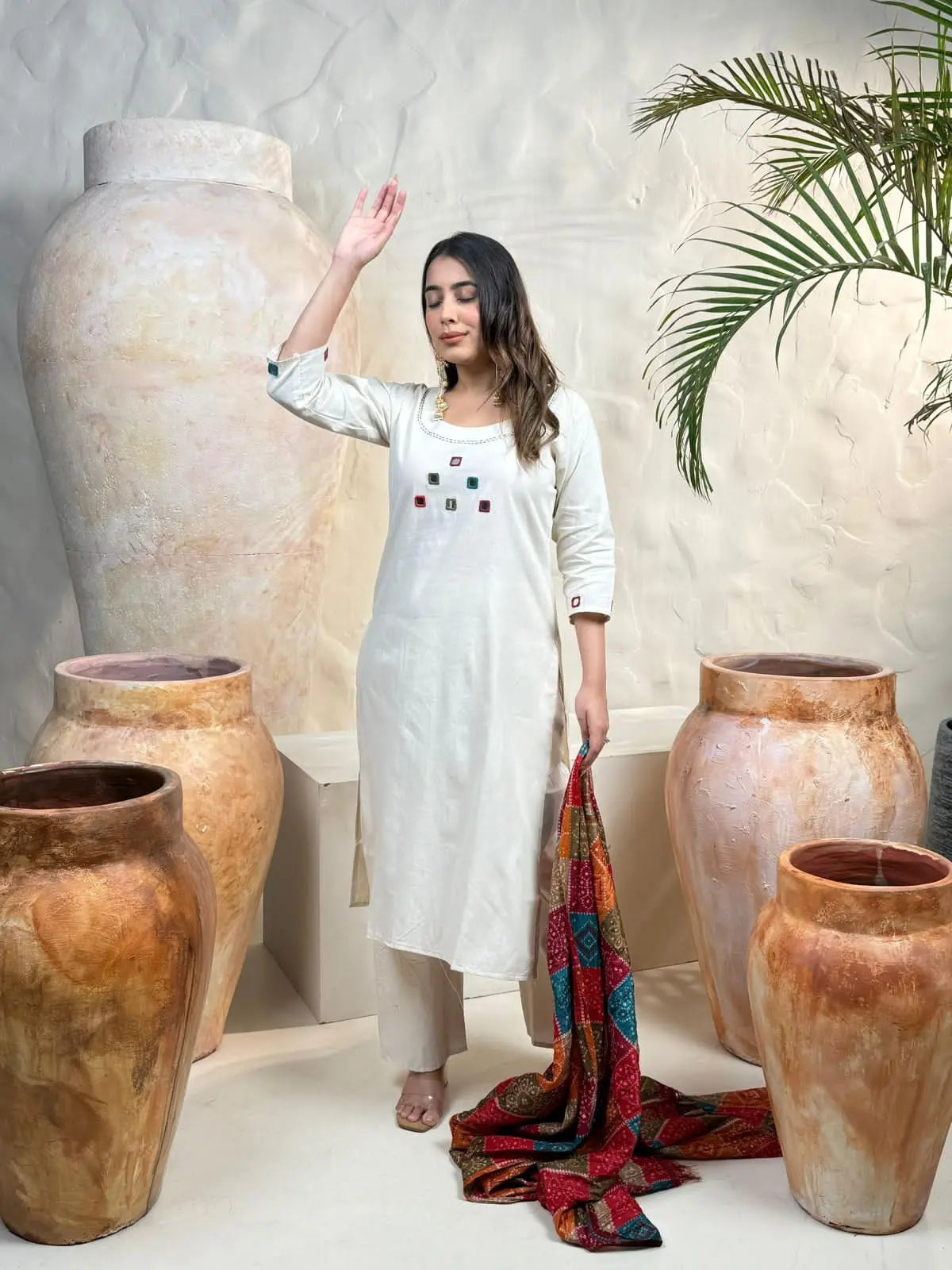 Elegant Rakhi outfit in khadi cotton with embroidered details