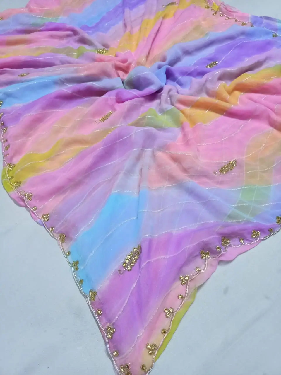 Lahriya saree with zaal embroidery and cutwork border