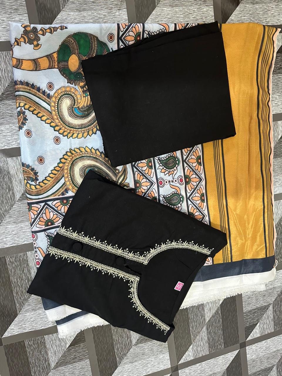 Maabetii Black Embroider Handwork Cotton Straight Suit Set