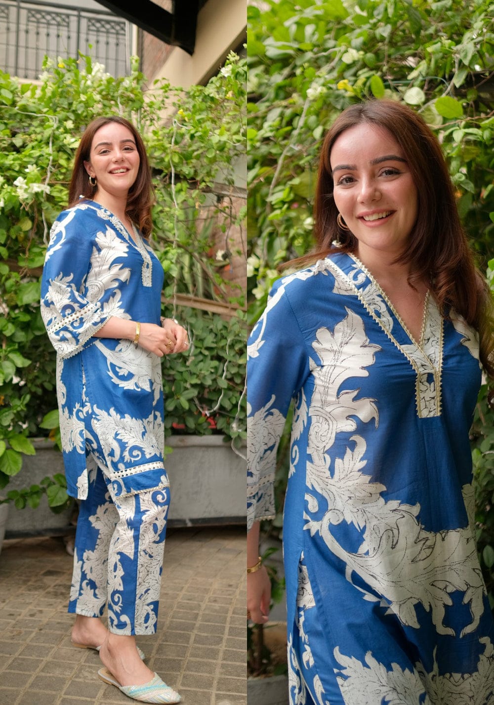 Maabetii Blue Jaipuri Printed Cotton Kurti Pant Coord Set