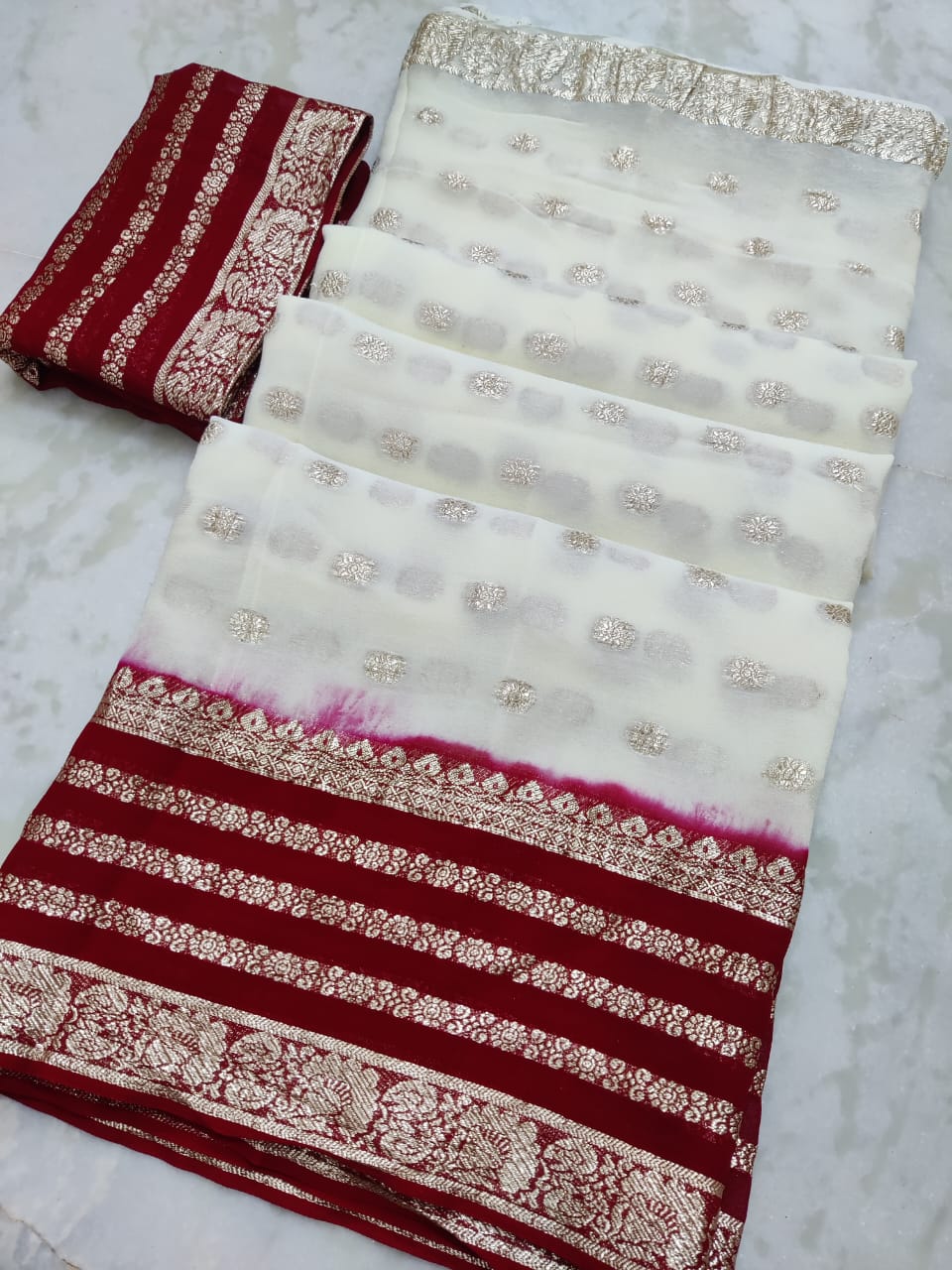 Maabetii Dual Color Jaipuri Dye Zari Work Pure Georgette Saree