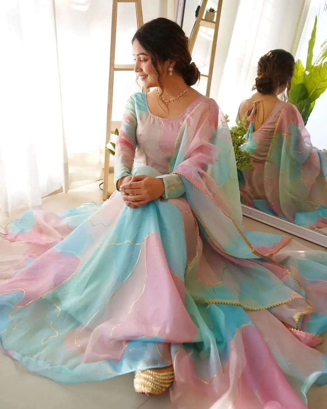 Maabeti Multicolor Floral Digital Print Organza Silk Anarkali Suit