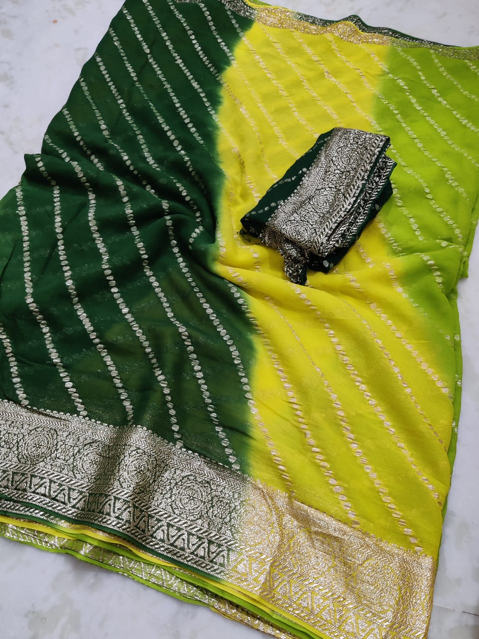 Maabetii Multicolor Leheriya Zari Work Pure Georgette Saree