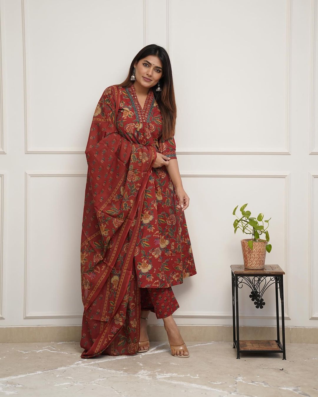 Maabetii Red Straight Suit Set